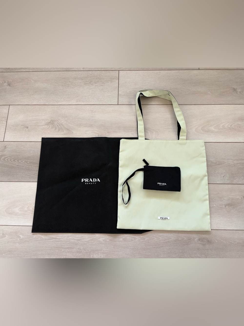 Prada Beauty Black and Pale Green Reversible Tote with Black Pouch & Dust bag